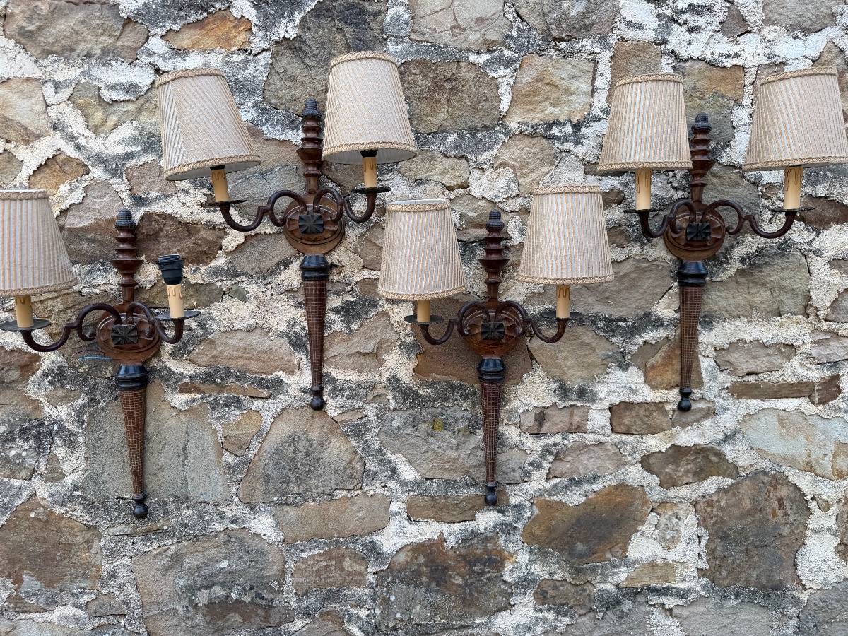 Set Of Four Painted Sheet Metal Wall Sconces 