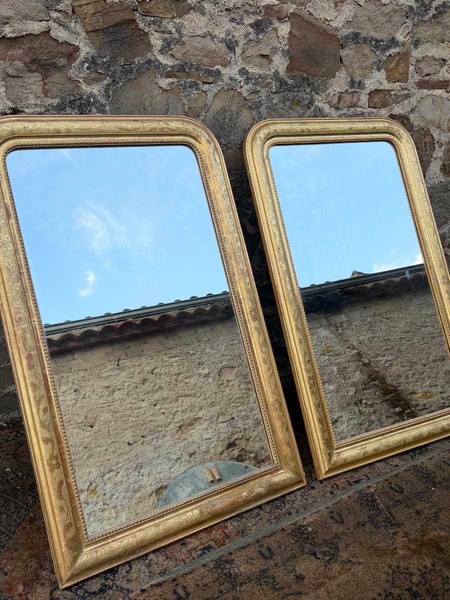 Paire de miroir en bois doré Louis Philippe (145/90cm)-photo-2