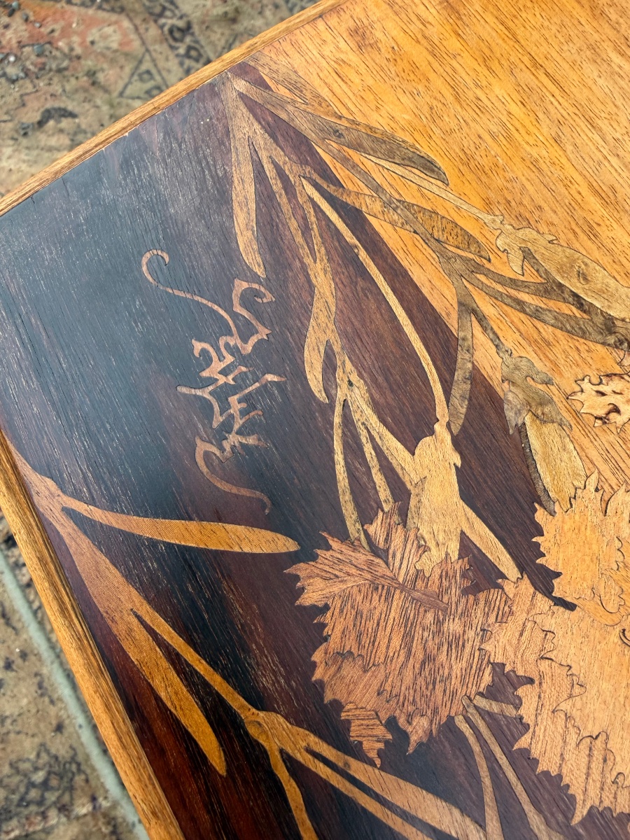 émile Gallé Small Serving Table With Floral Marquetry -photo-3