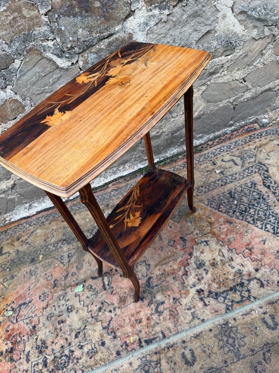 émile Gallé Small Serving Table With Floral Marquetry -photo-4
