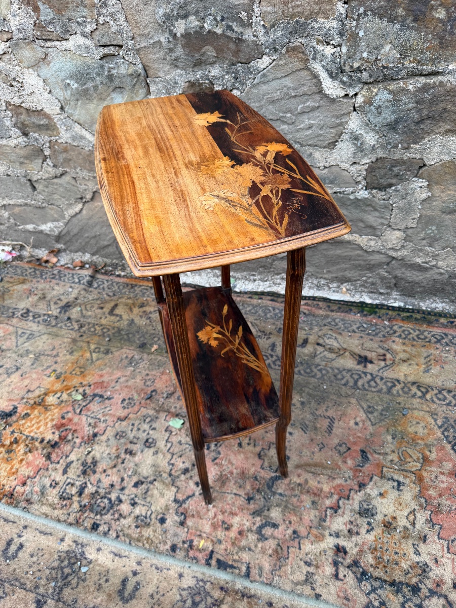 émile Gallé Small Serving Table With Floral Marquetry -photo-2