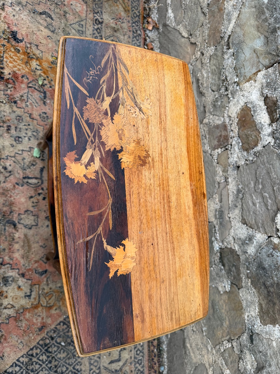 émile Gallé Small Serving Table With Floral Marquetry -photo-3