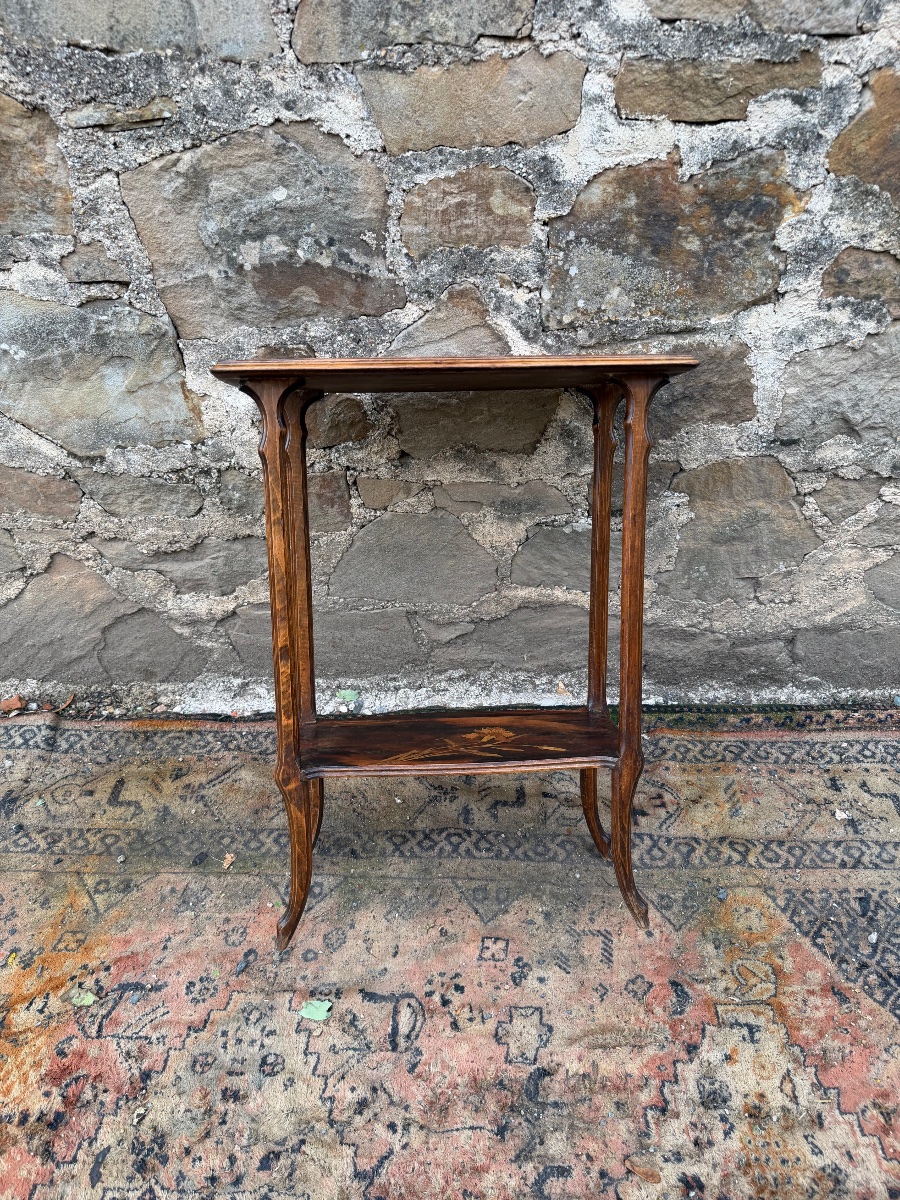 émile Gallé Small Serving Table With Floral Marquetry -photo-4