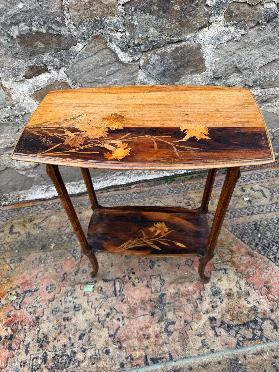 émile Gallé Small Serving Table With Floral Marquetry 