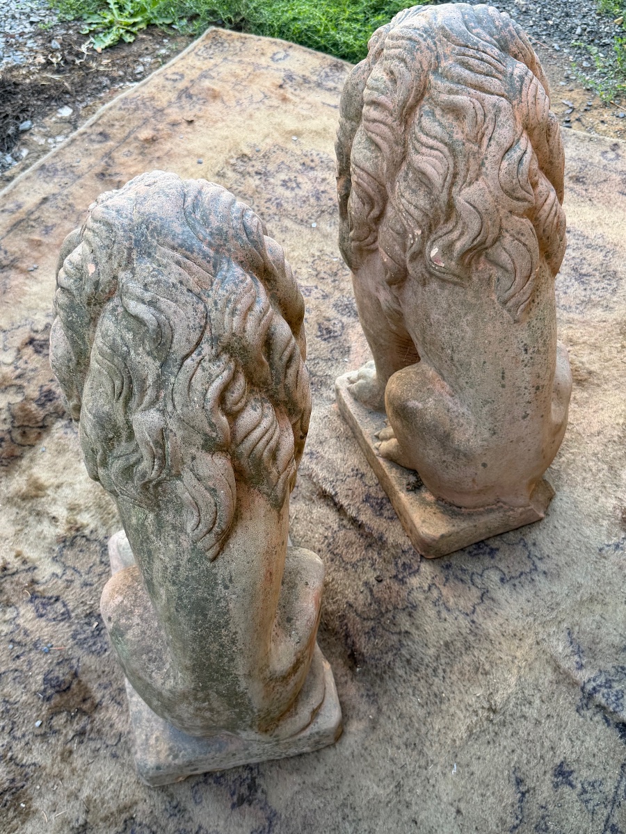 Pair Of Terracotta Lions -photo-4
