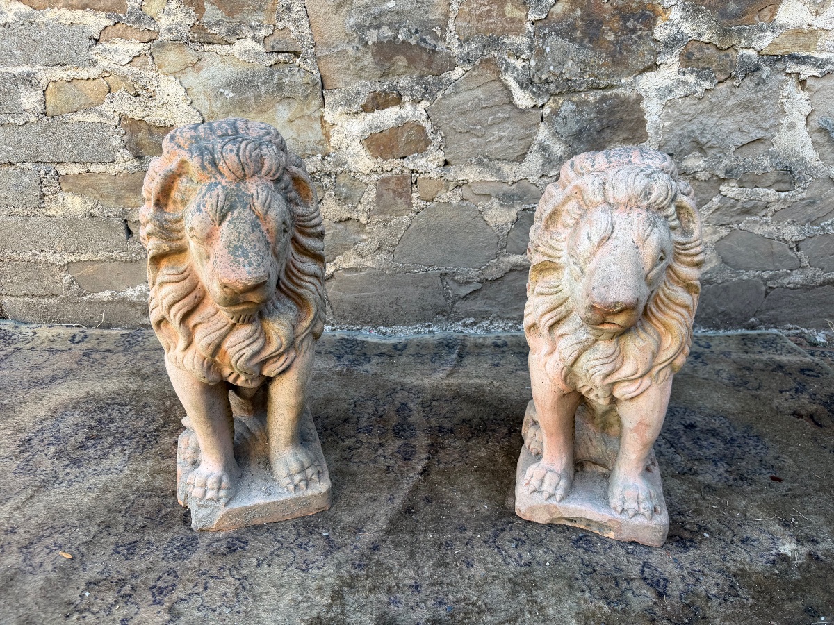 Pair Of Terracotta Lions 