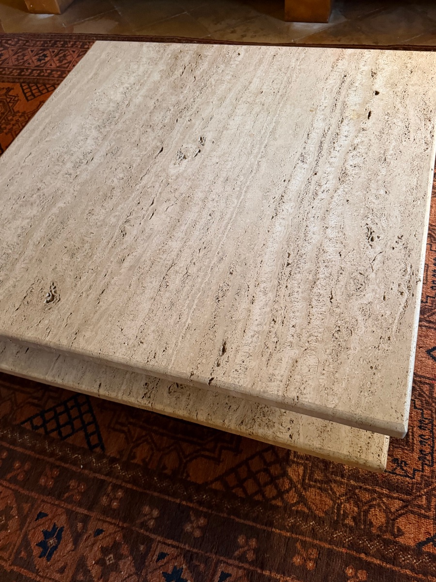 1970s Travertine Coffee Table -photo-2