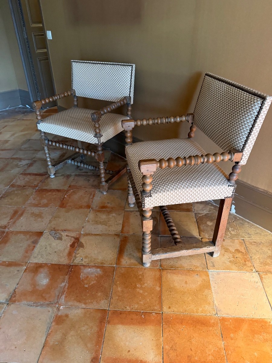 Pair Of Louis XIII-style Armchairs -photo-4