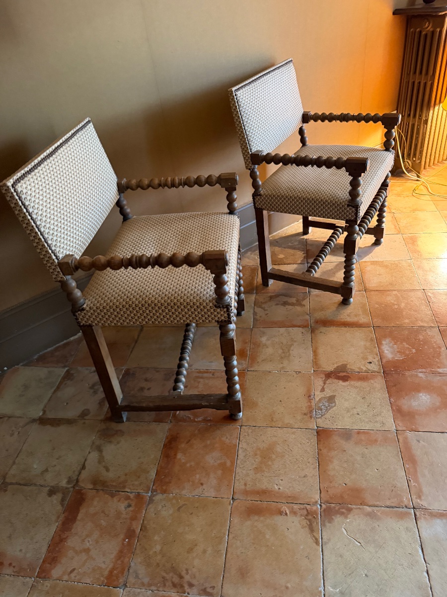 Pair Of Louis XIII-style Armchairs -photo-1