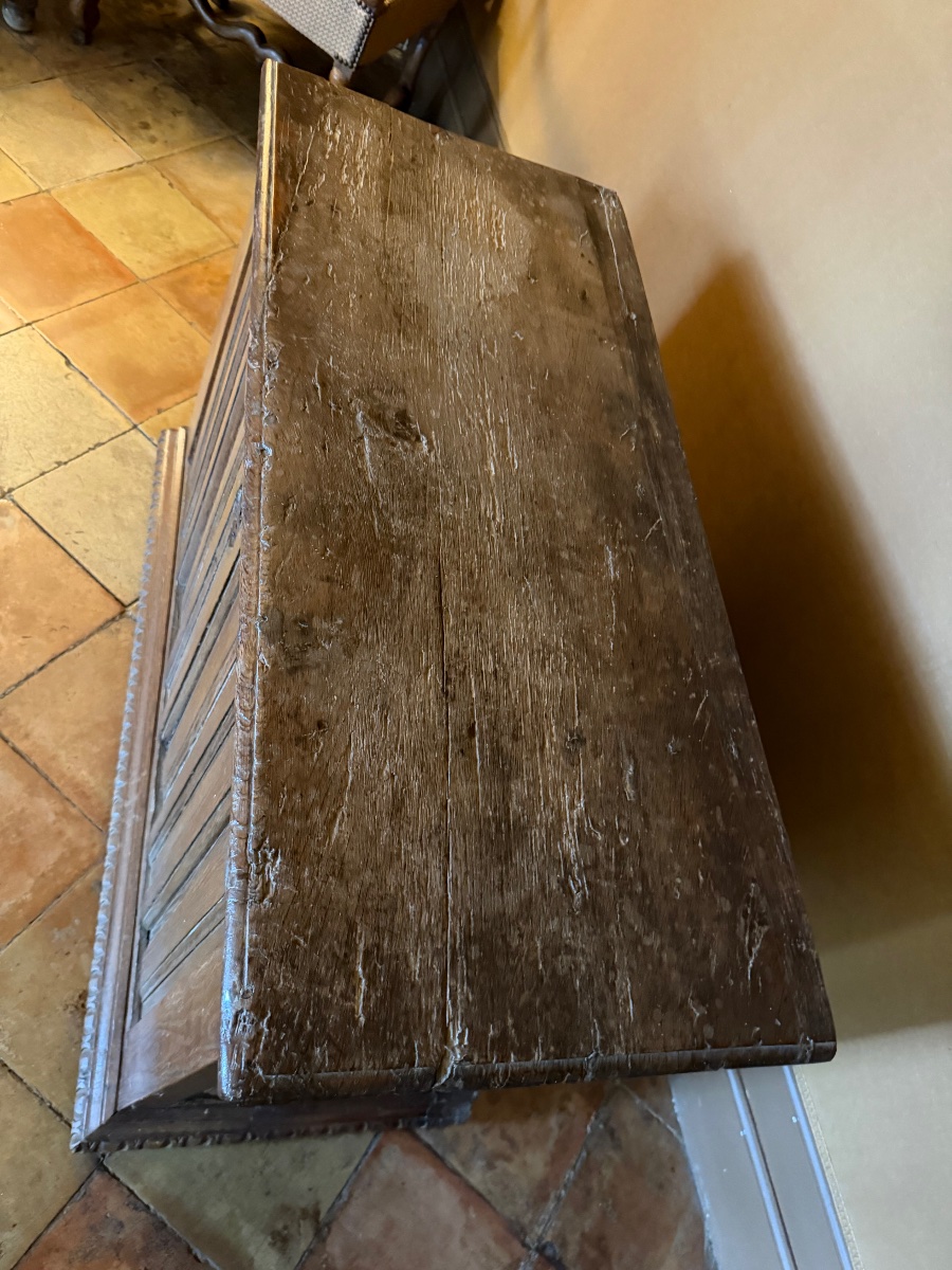 Coffre gothique en chêne d’époque xviiem-photo-6