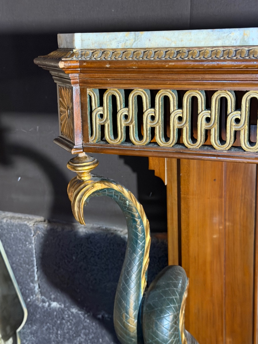 Carved And Gilded Wooden Console Table With A Dolphin Motif -photo-1