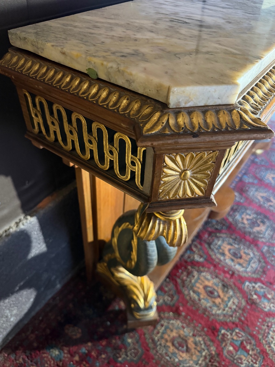 Carved And Gilded Wooden Console Table With A Dolphin Motif -photo-2