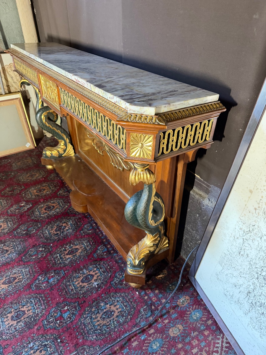 Carved And Gilded Wooden Console Table With A Dolphin Motif -photo-4