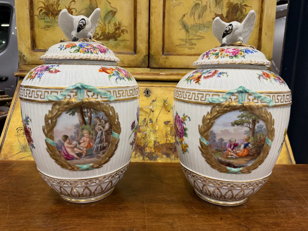 Pair Of Covered Vases Made Of Berlin Porcelain