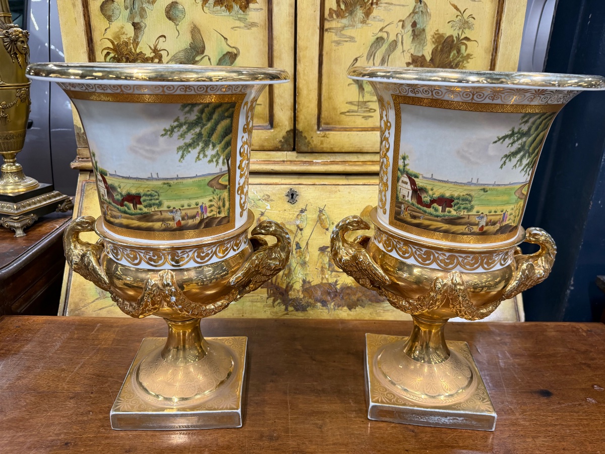 Paire d’important vases en porcelaine allemande KPM ht:47 cm