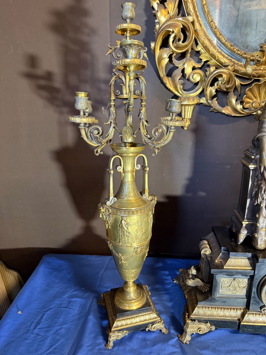 Importante garniture de cheminée Napoléon III (hauteur :95cm)-photo-5