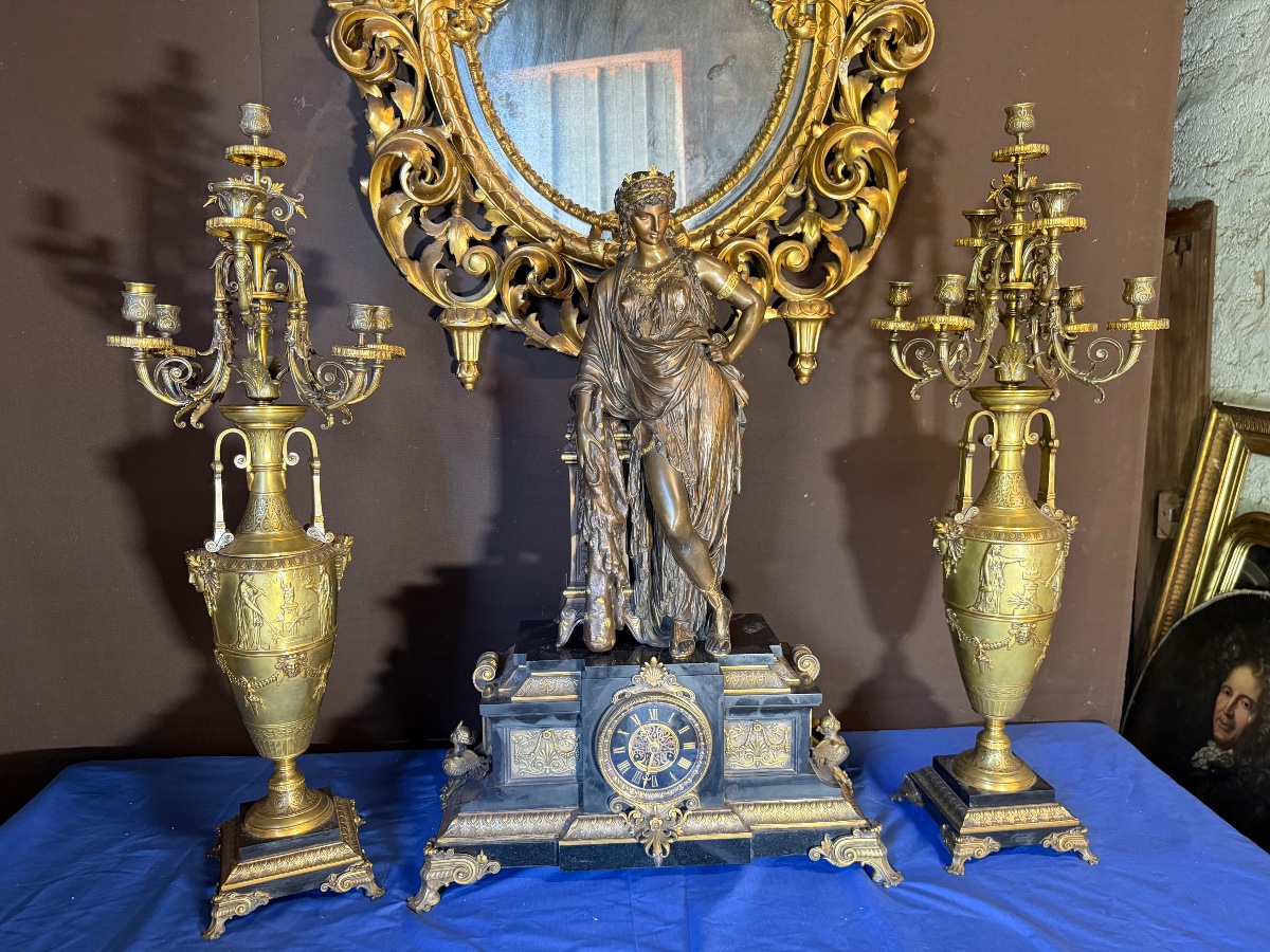 Importante garniture de cheminée Napoléon III (hauteur :95cm)