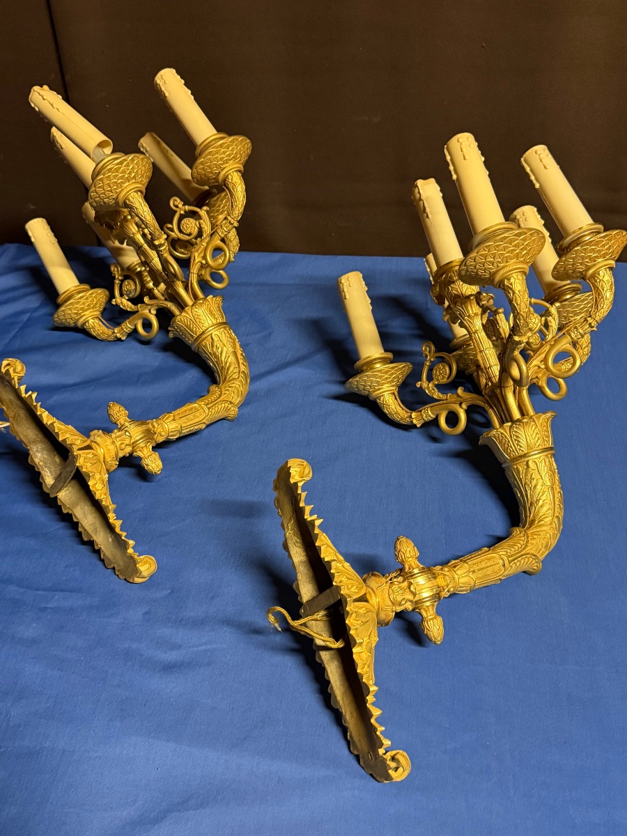 Paire d’appliques début XIXe en bronze doré au mercure -photo-7