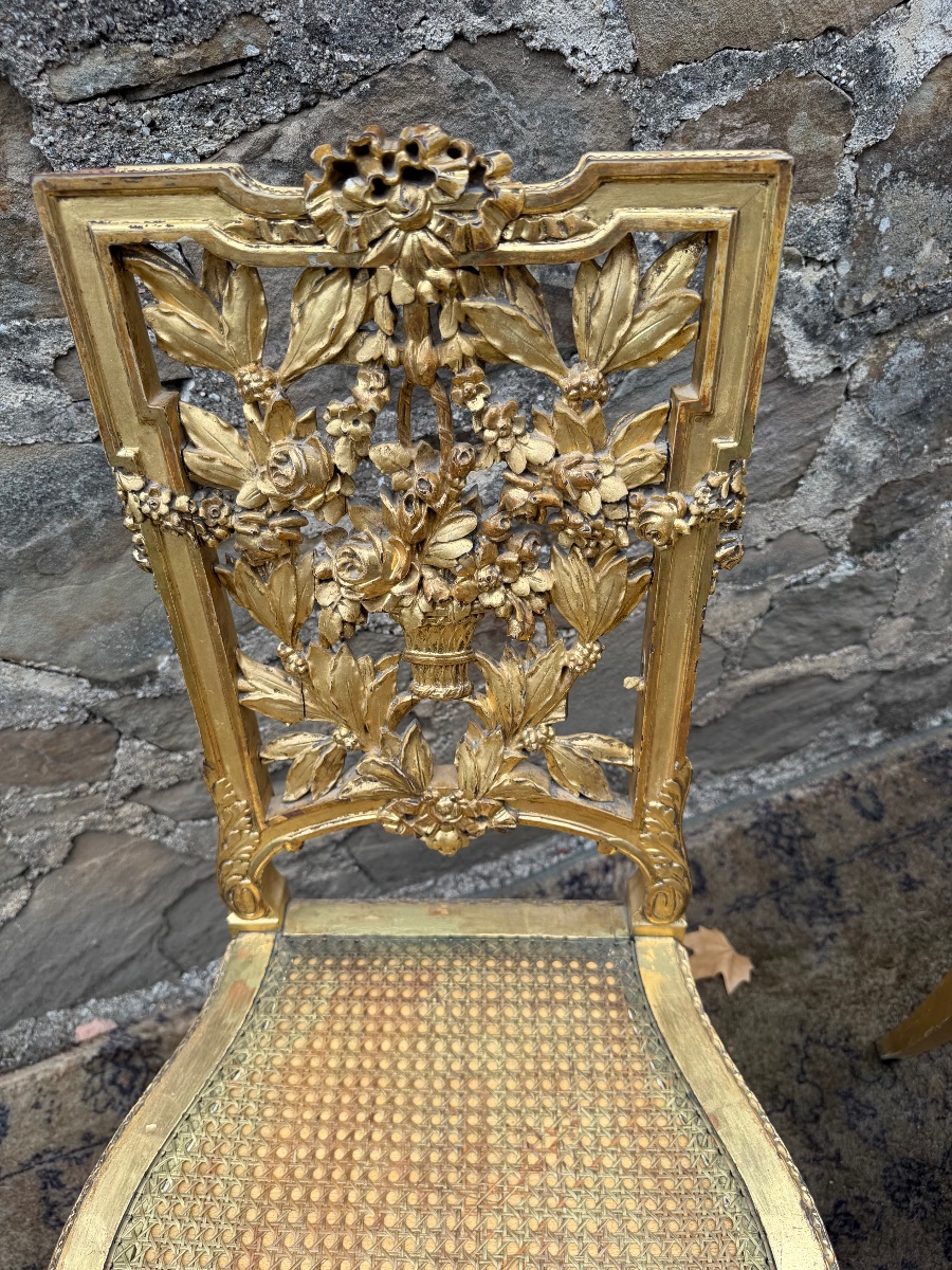 Paire de chaises de style Louis XVI en bois doré -photo-6