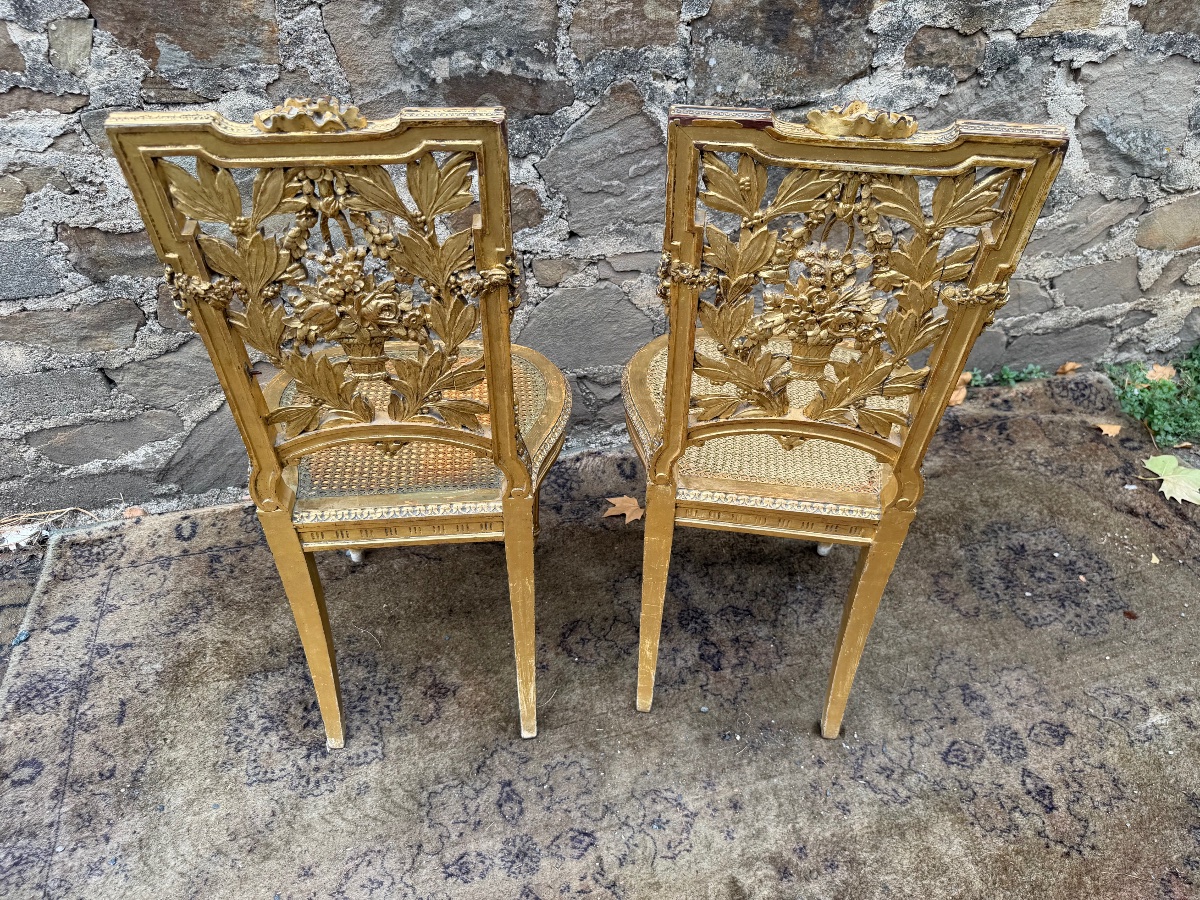Paire de chaises de style Louis XVI en bois doré -photo-7