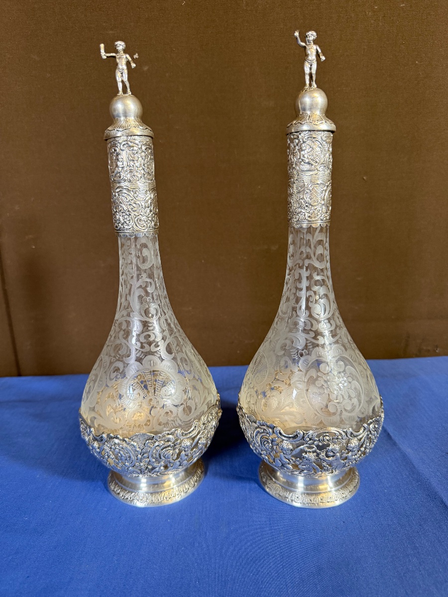 Pair Of Silver-mounted Water Jugs 