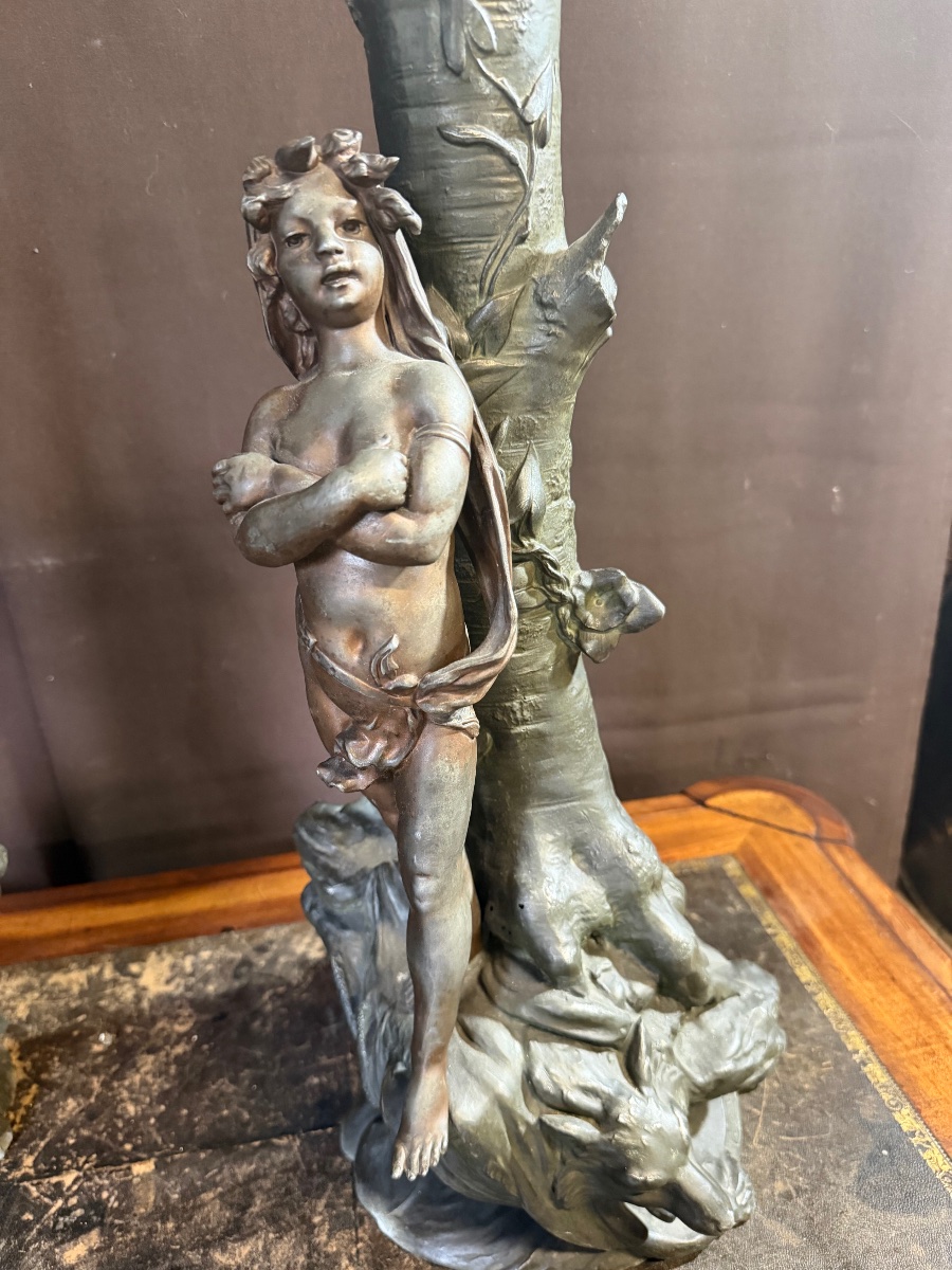 Importante paire de vases en régule art nouveau  (64cm)-photo-4