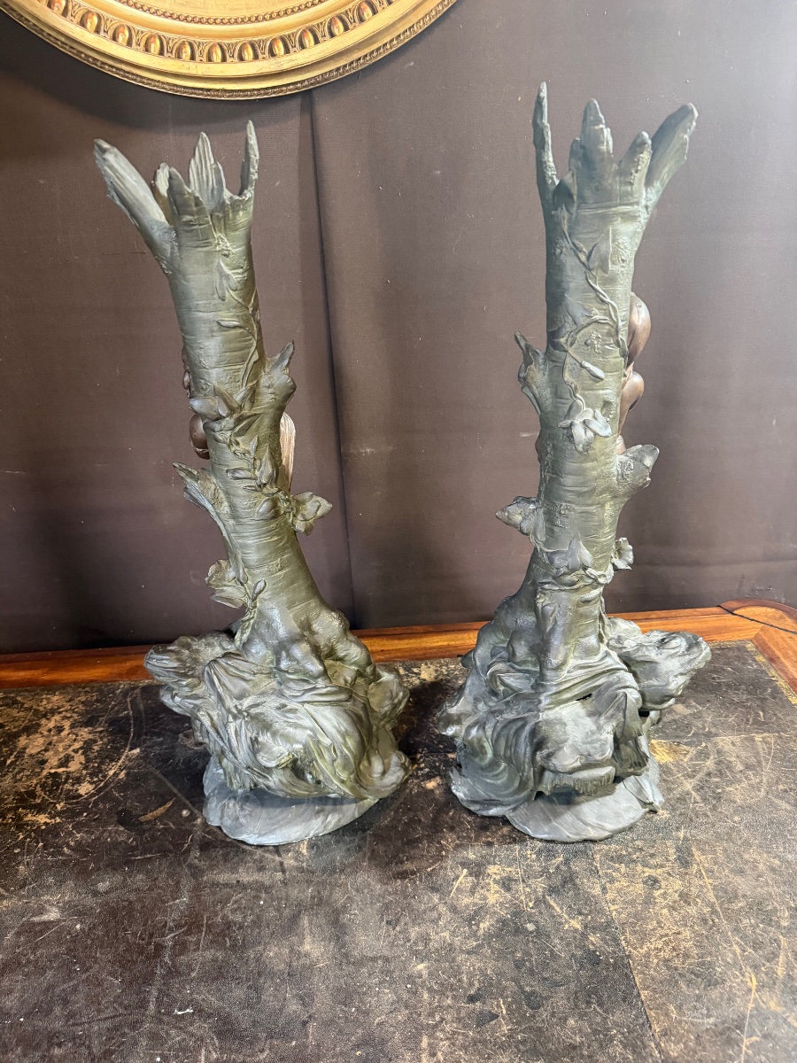 Importante paire de vases en régule art nouveau  (64cm)-photo-4