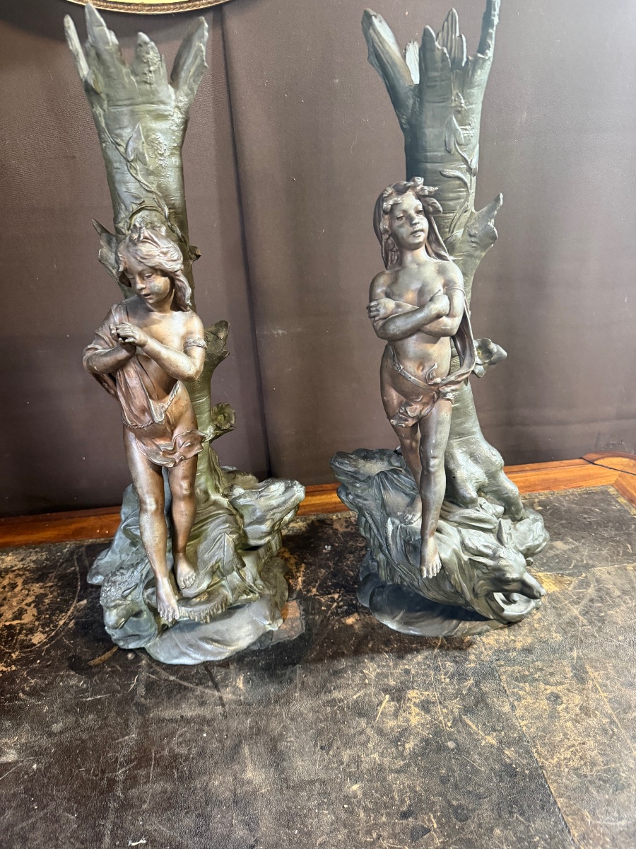 Importante paire de vases en régule art nouveau  (64cm)-photo-6