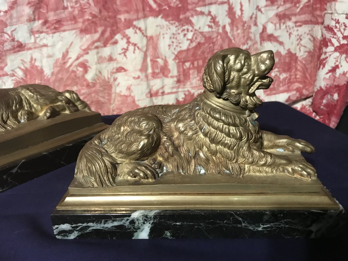 Paire De Chiens En Bronze Doré -photo-3