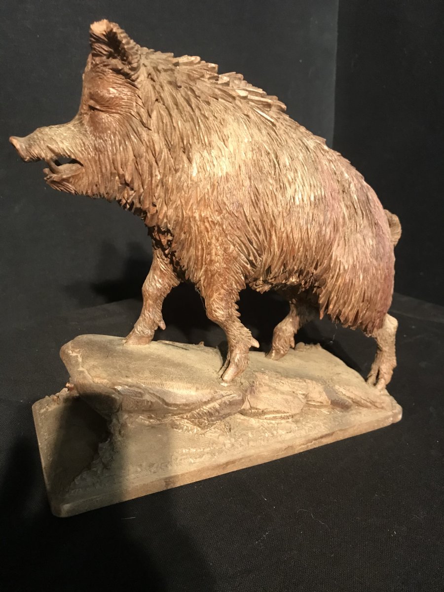 Exceptional Black Forest Carved Boar By Peter Buri-photo-1