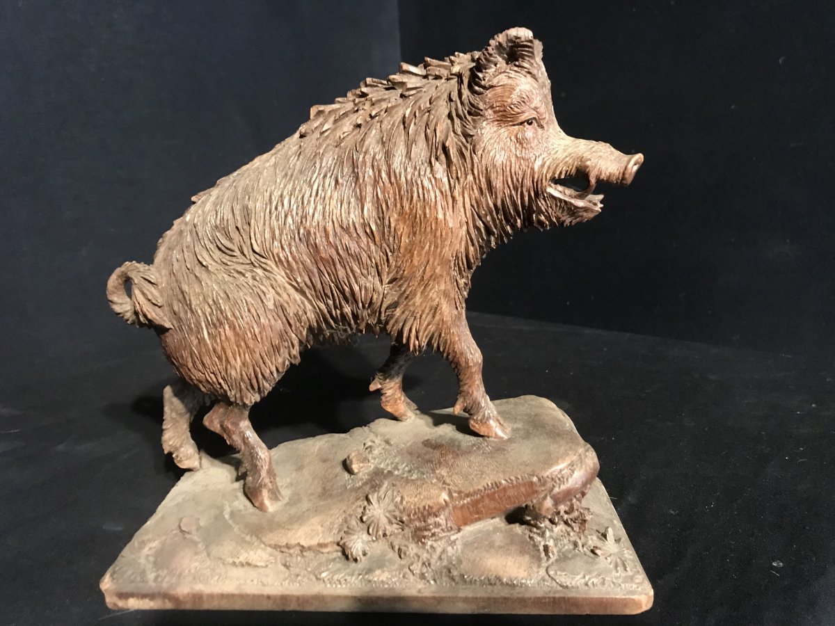 Exceptional Black Forest Carved Boar By Peter Buri-photo-3