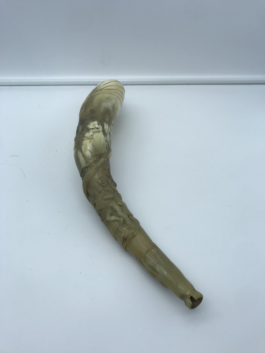 Olifant En Corne Sculpté -photo-2