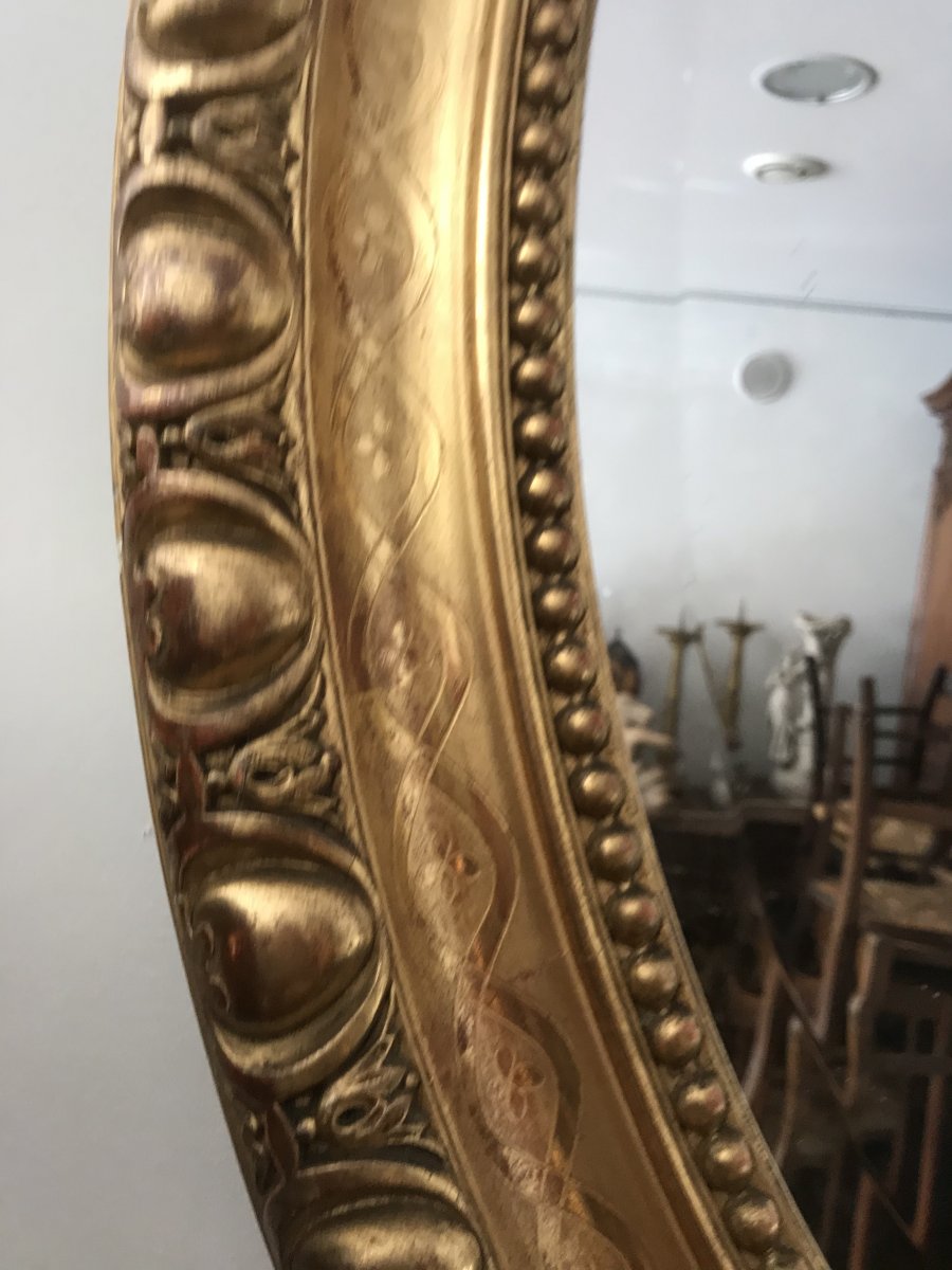 Oval Mirror In Golden Wood-photo-2