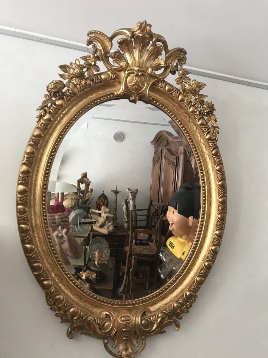 Oval Mirror In Golden Wood