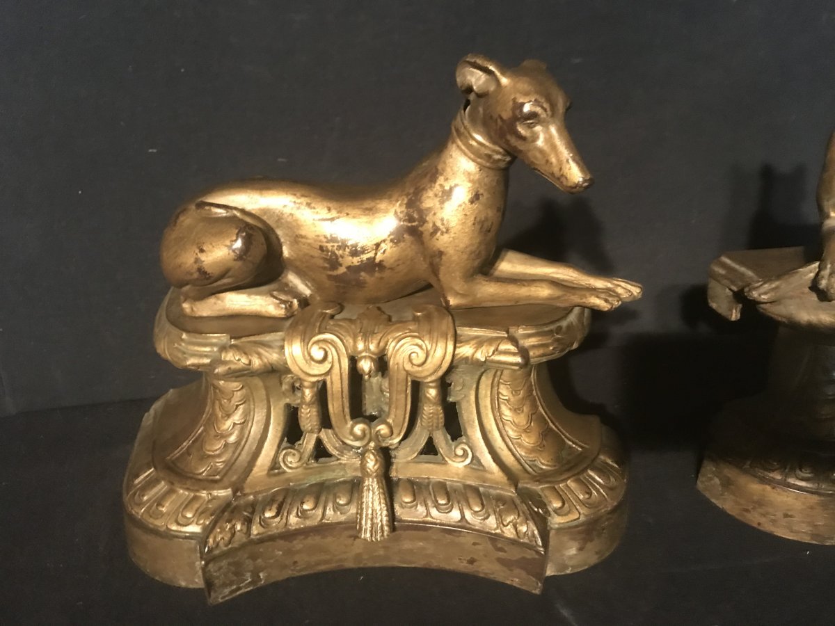 Pair Of Greyhounds In Golden Cast Iron-photo-2