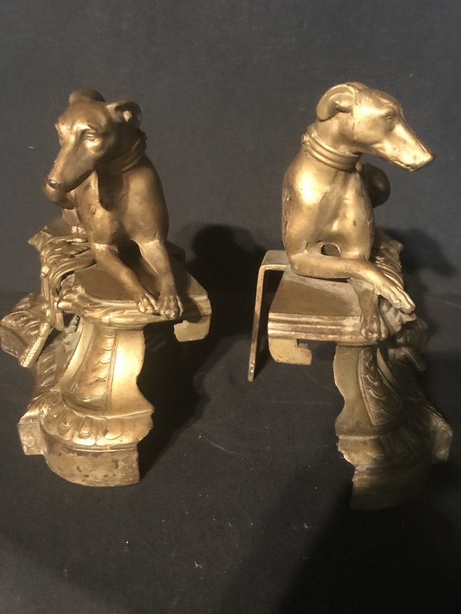 Pair Of Greyhounds In Golden Cast Iron-photo-4