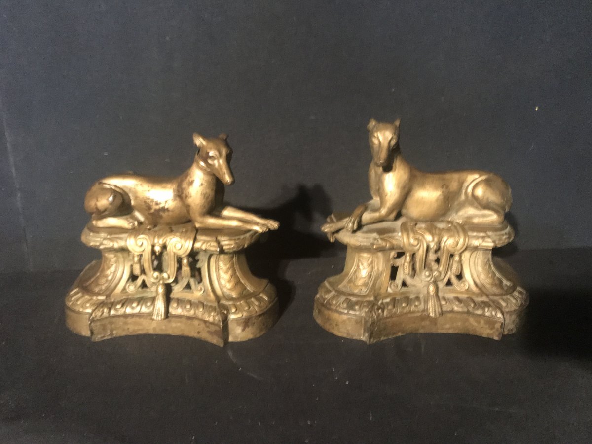 Pair Of Greyhounds In Golden Cast Iron