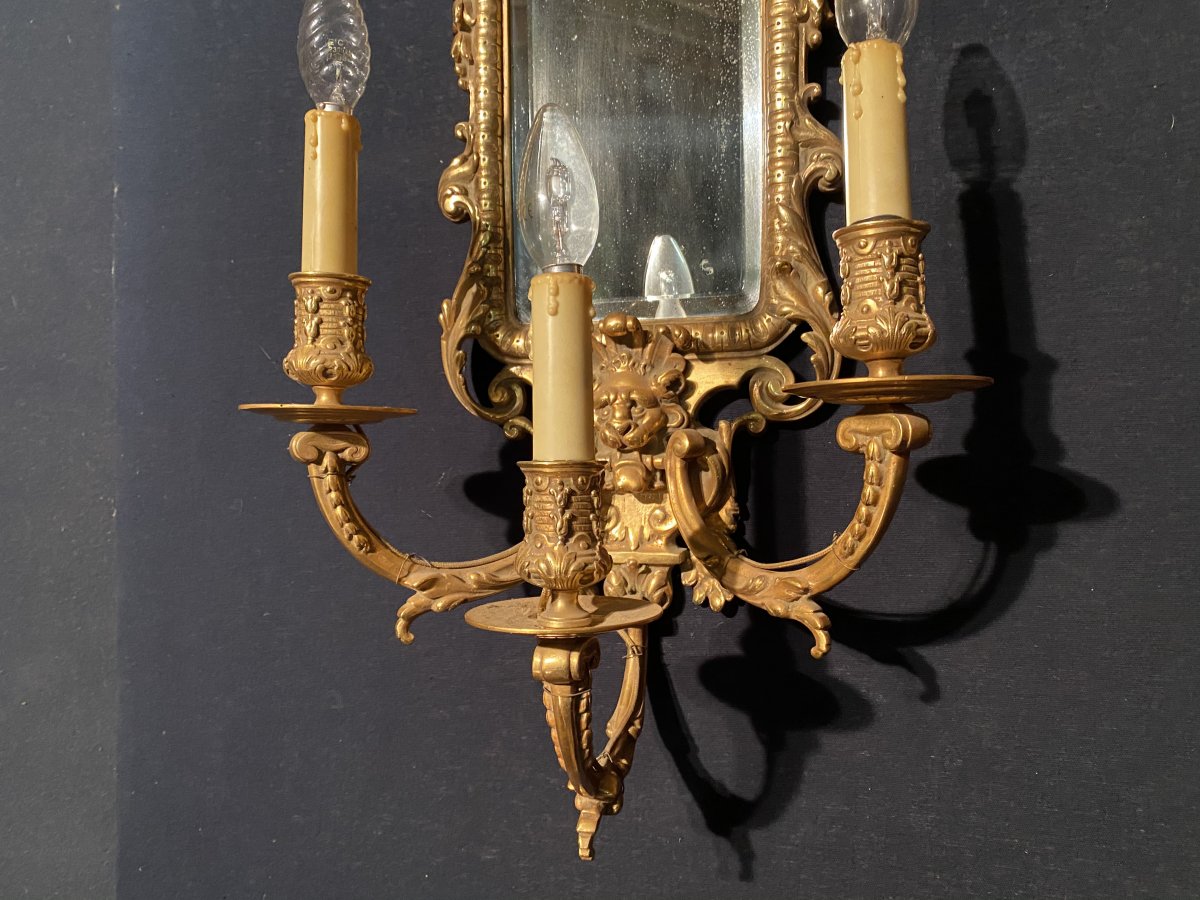 Pair Of Wall Lights With Ice Background In Gilt Bronze-photo-2
