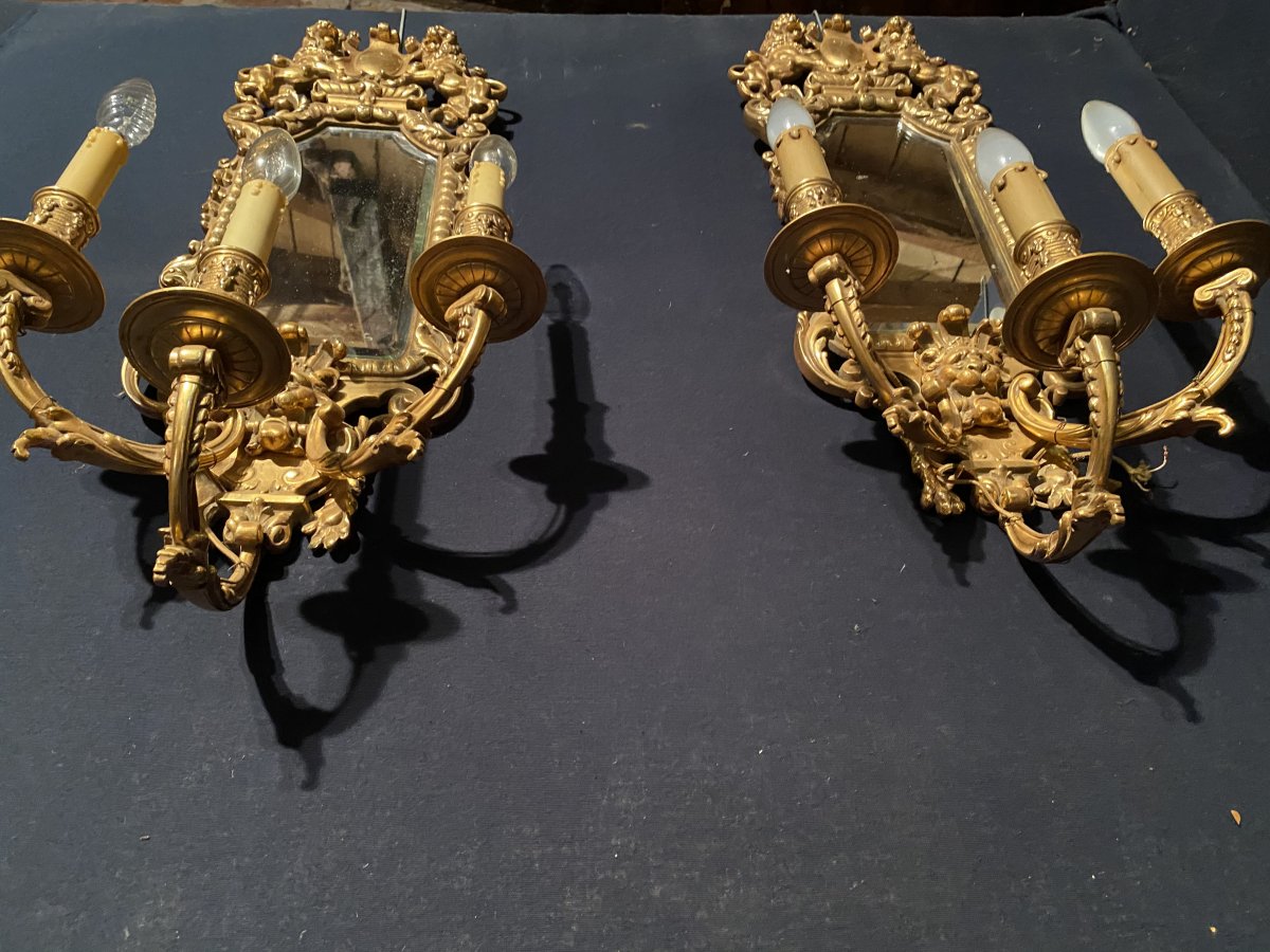 Pair Of Wall Lights With Ice Background In Gilt Bronze-photo-3