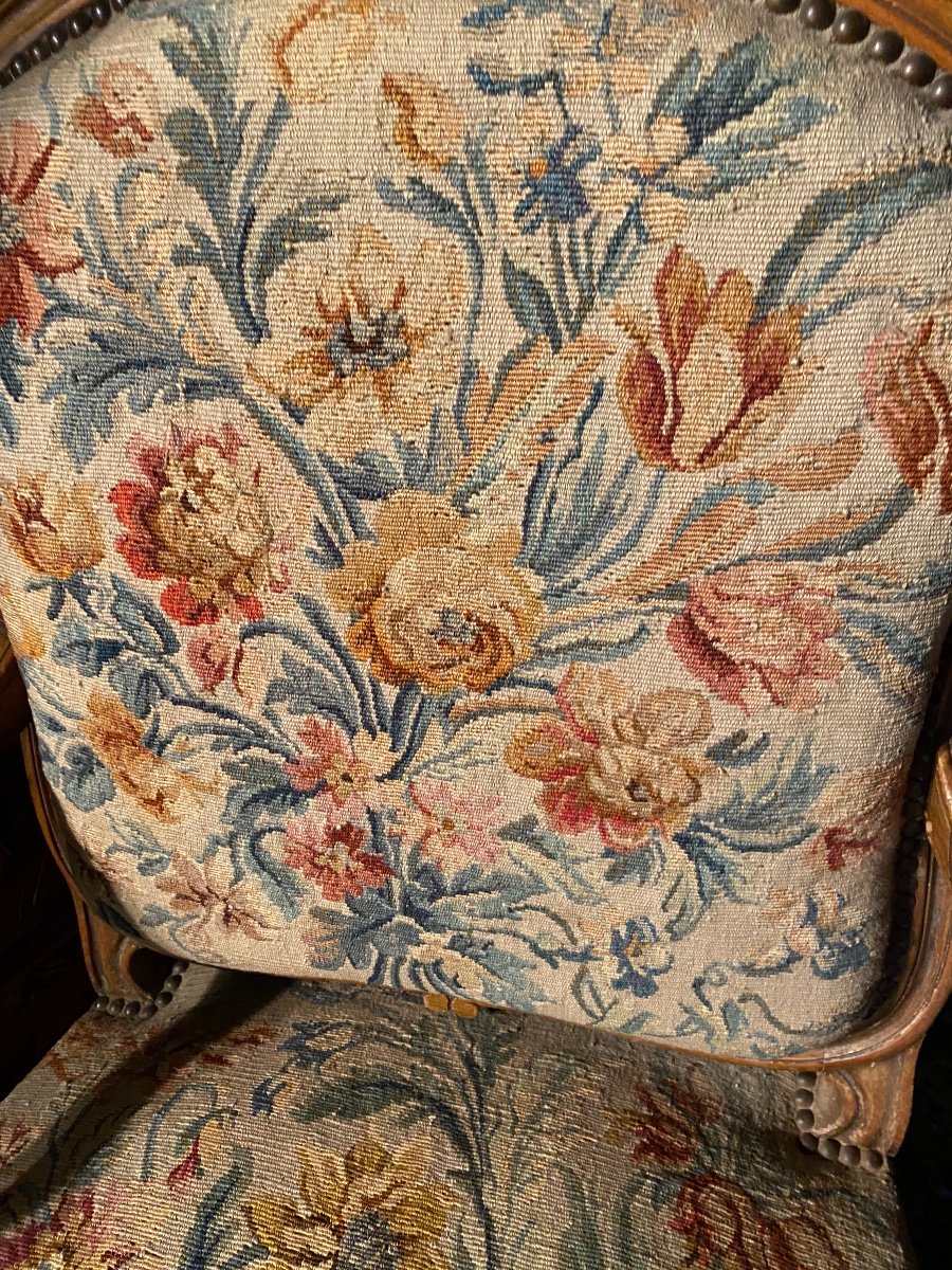 Pair Of Louis XV Style Armchairs Covered With Aubusson Tapestry-photo-4