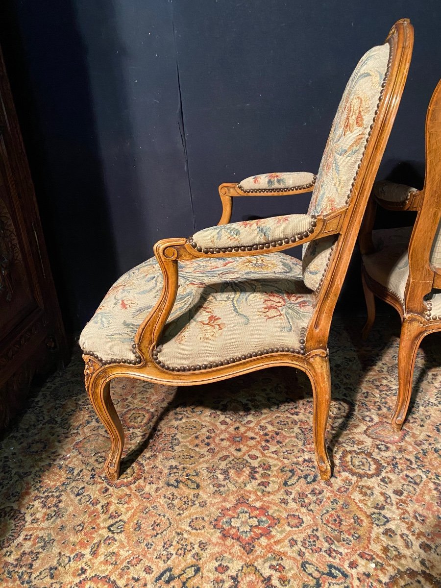 Pair Of Louis XV Style Armchairs Covered With Aubusson Tapestry-photo-5