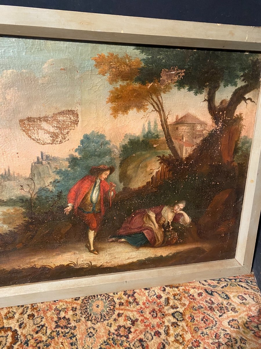 Tableau XVIIIem Scènes Romantiques Sur Un Bord De Rivière -photo-2