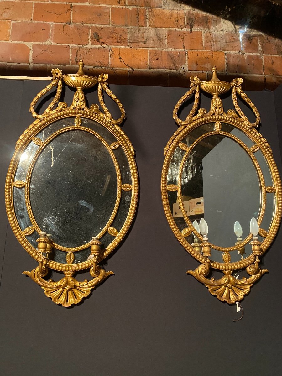 Suite Of Three Wall Mirrors In Golden Wood Louis XVI Style-photo-2
