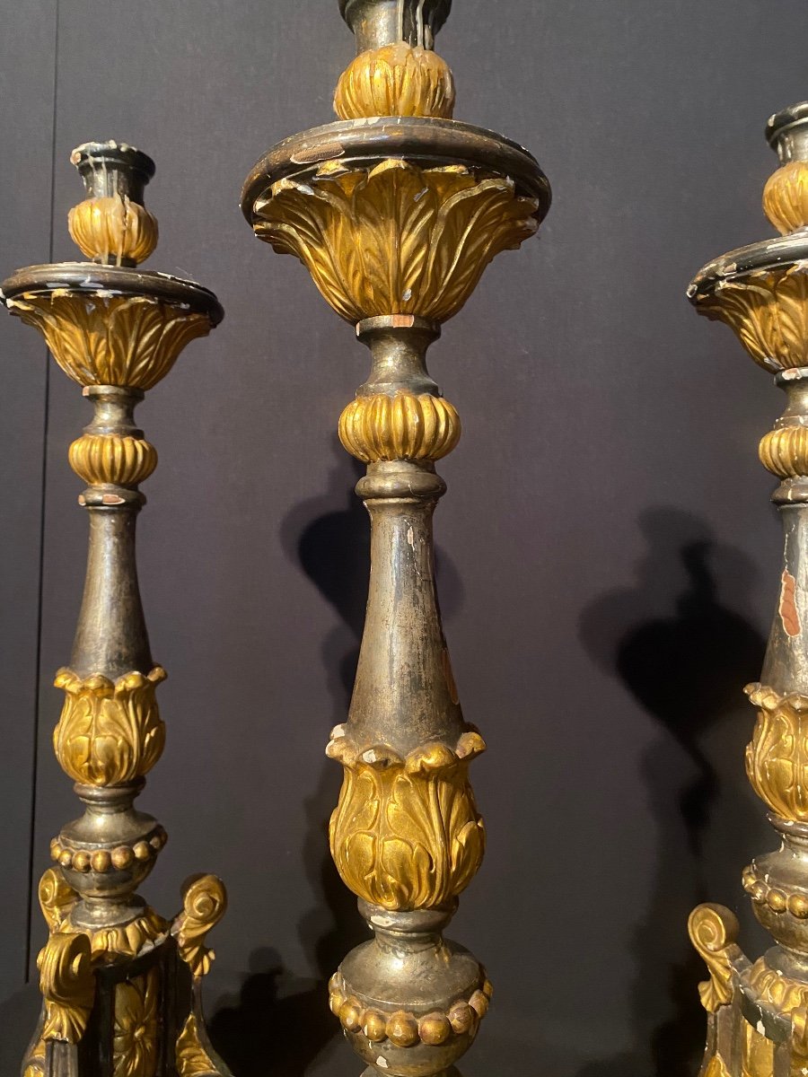 Suite Of Four Candlesticks In Golden And Silver Louis XVI-photo-3