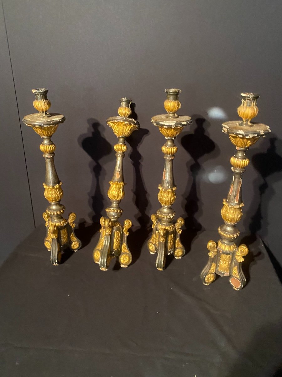 Suite Of Four Candlesticks In Golden And Silver Louis XVI-photo-4