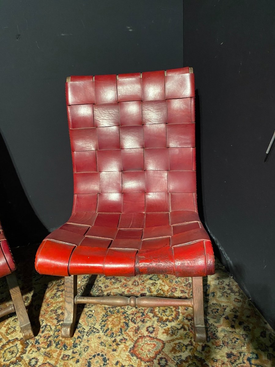 Paire De Fauteuils Recouvert De Cuir Très épais vintage -photo-2