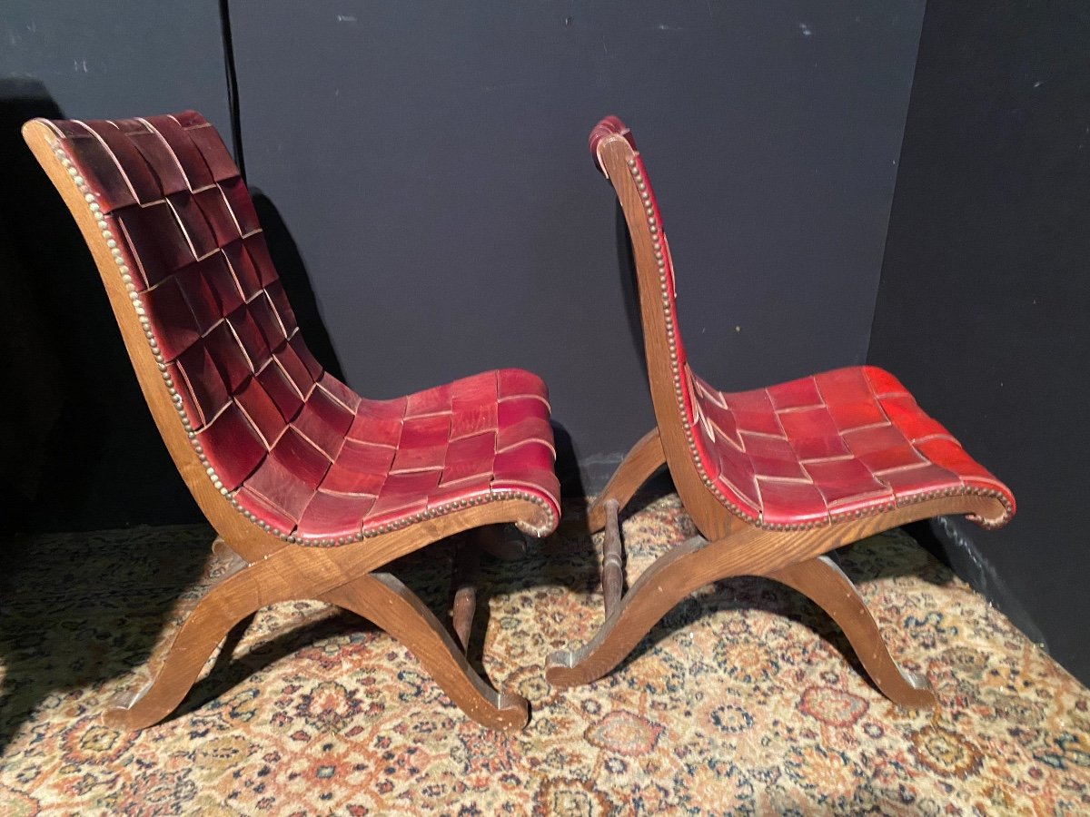 Paire De Fauteuils Recouvert De Cuir Très épais vintage -photo-4
