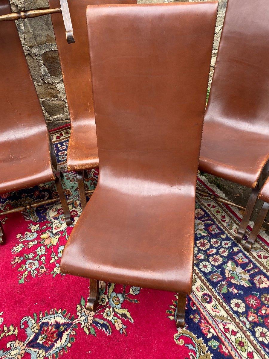 Suite Of Fourteen Chairs Covered In Leather Maison Valenti-photo-2