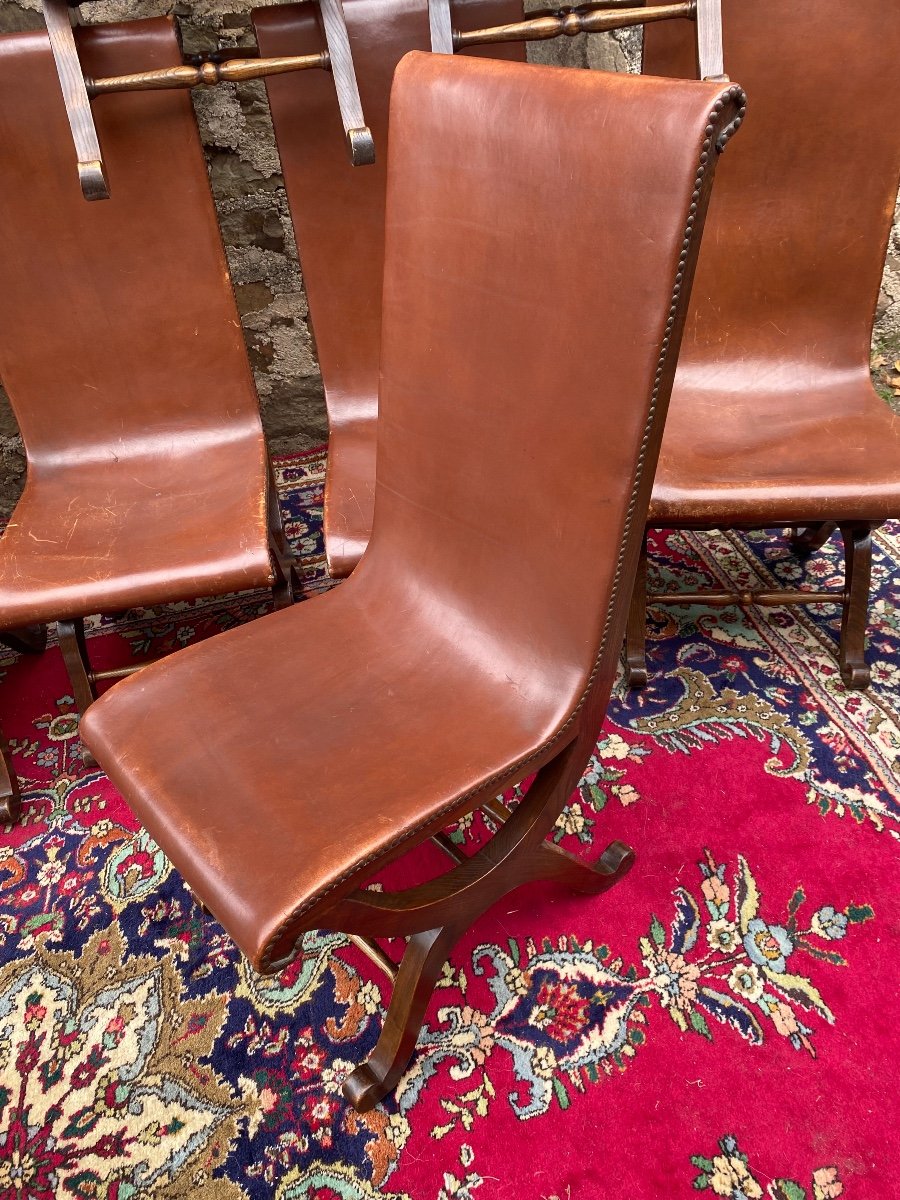 Suite Of Fourteen Chairs Covered In Leather Maison Valenti-photo-2