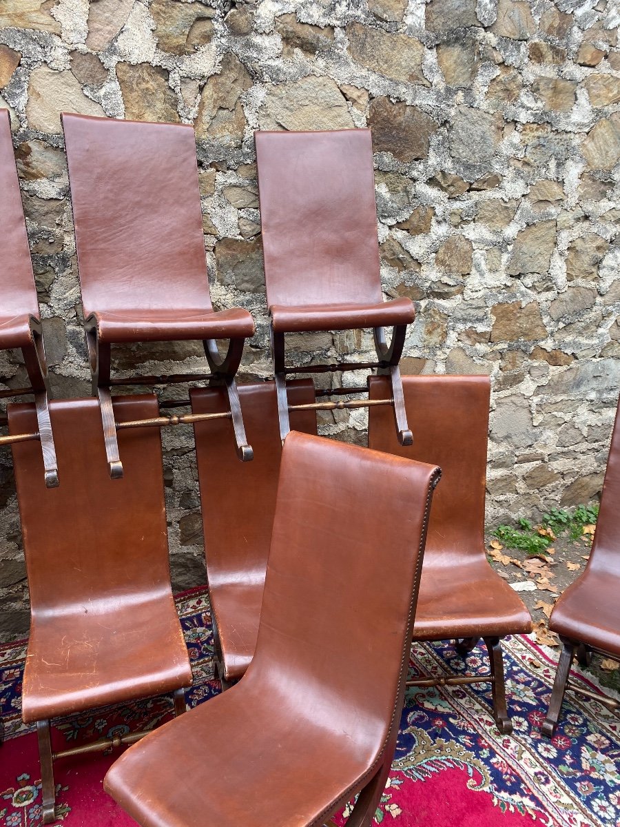 Suite Of Fourteen Chairs Covered In Leather Maison Valenti-photo-5